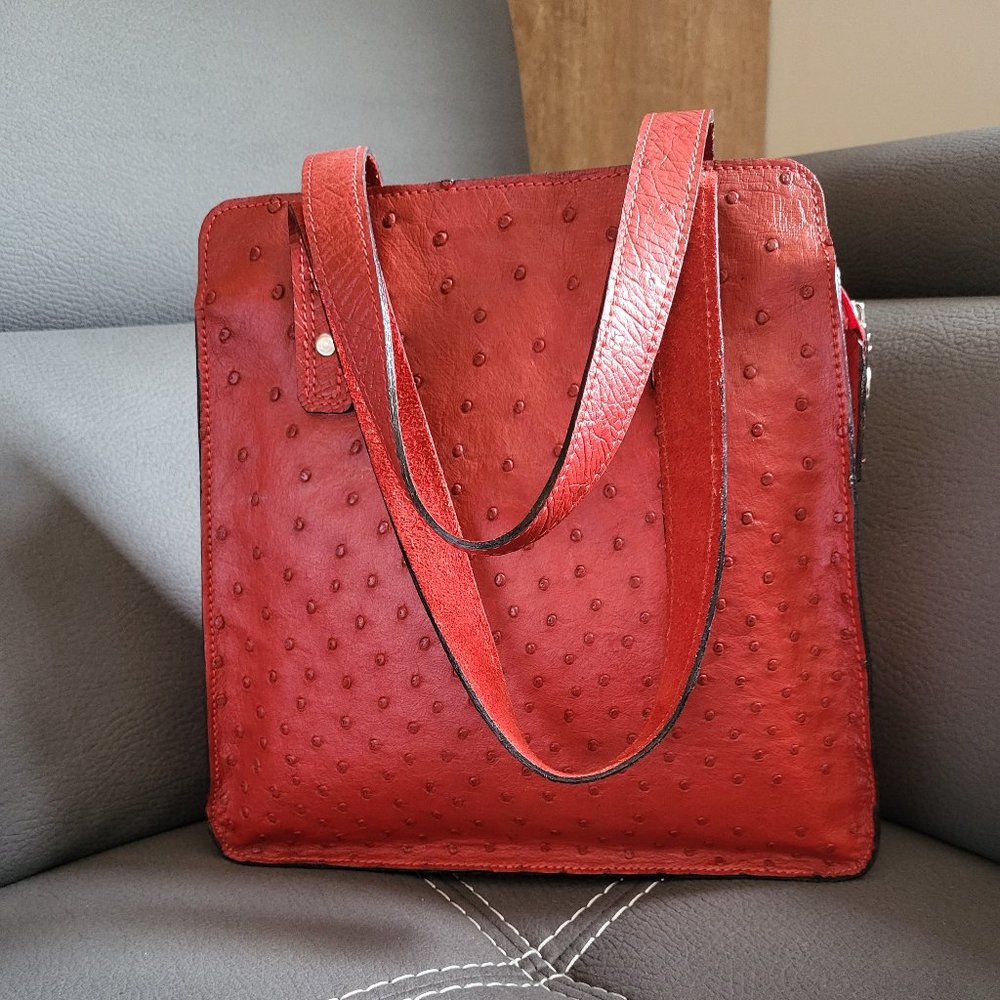 GENUINE OSTRICH LEATHER RED BAG - Picture 2 of 8